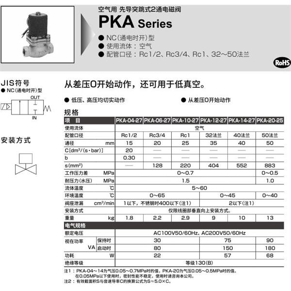 CKD喜開理空氣用先導(dǎo)突跳式2通電磁閥PKA-06-27-C-AC100V