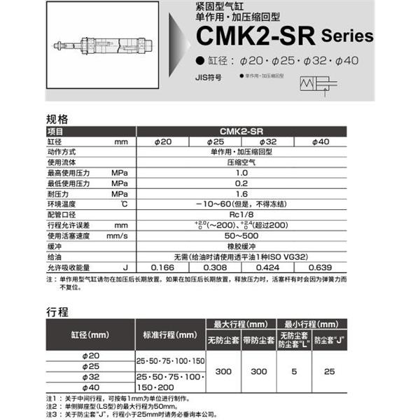 CKD喜開理緊固型氣缸CMK2-SR-FB-40-300-T8H-T-MB2
